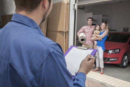 Man With Van Battersea moving boxes in a busy London street