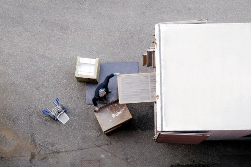 Office furniture and equipment being transported during a Battersea move