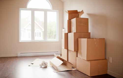 Planned commercial relocation with labelled office items in Battersea